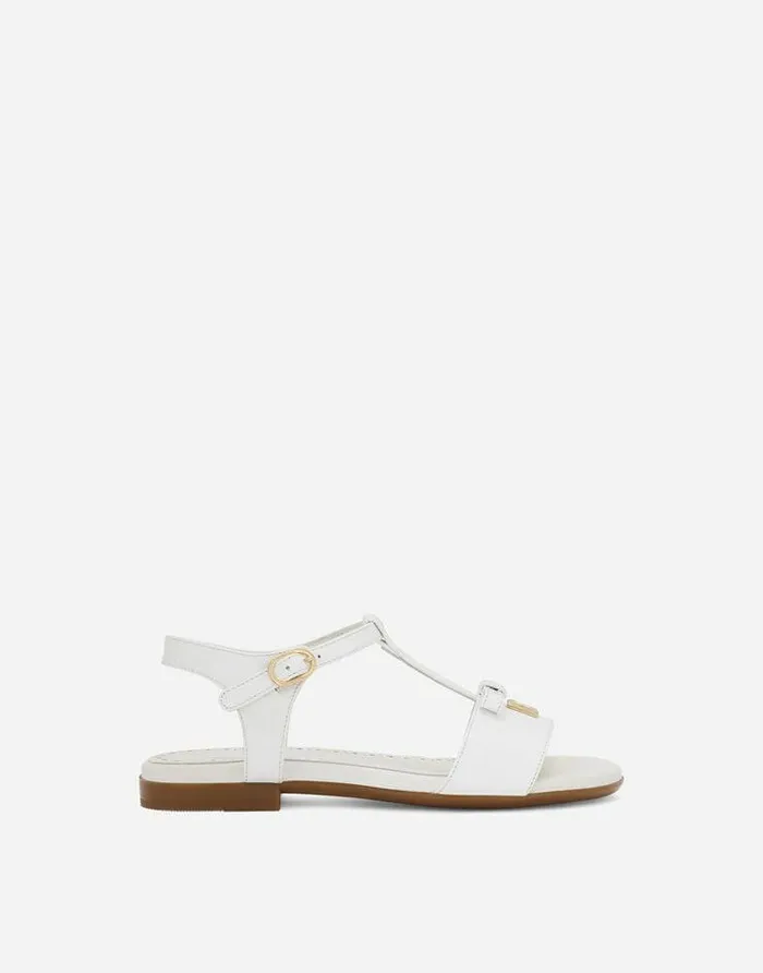 Dolce and Gabbana Shoes 2438 Children Patent Leather Sandals With Metal DG Logo White Dolce and Gabbana Shoes 2438 Children Patent Leather Sandals With Metal DG Logo White