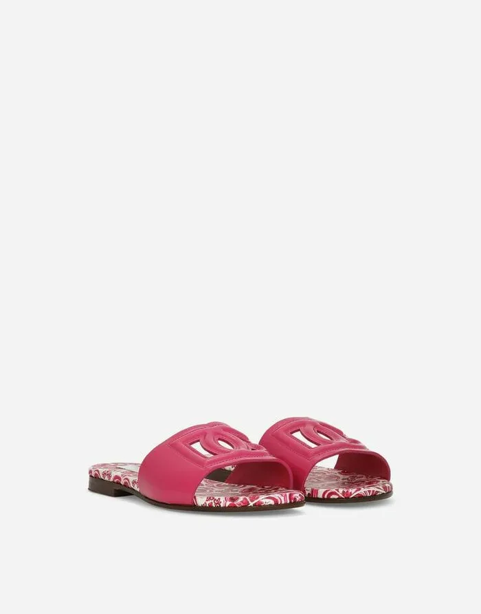 Dolce and Gabbana Shoes 2438 Children Patent Leather Slides With DG Logo Pink Dolce and Gabbana Shoes 2438 Children Patent Leather Slides With DG Logo Pink