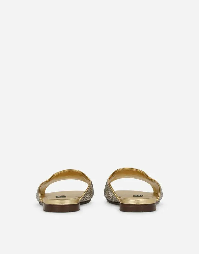 Dolce and Gabbana Shoes 2438 Children Satin DG Logo Sliders With Fusible Rhinestones Gold Dolce and Gabbana Shoes 2438 Children Satin DG Logo Sliders With Fusible Rhinestones Gold