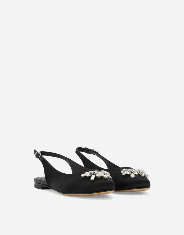 Dolce and Gabbana Shoes 2438 Children Satin Slingbacks Black Dolce and Gabbana Shoes 2438 Children Satin Slingbacks Black