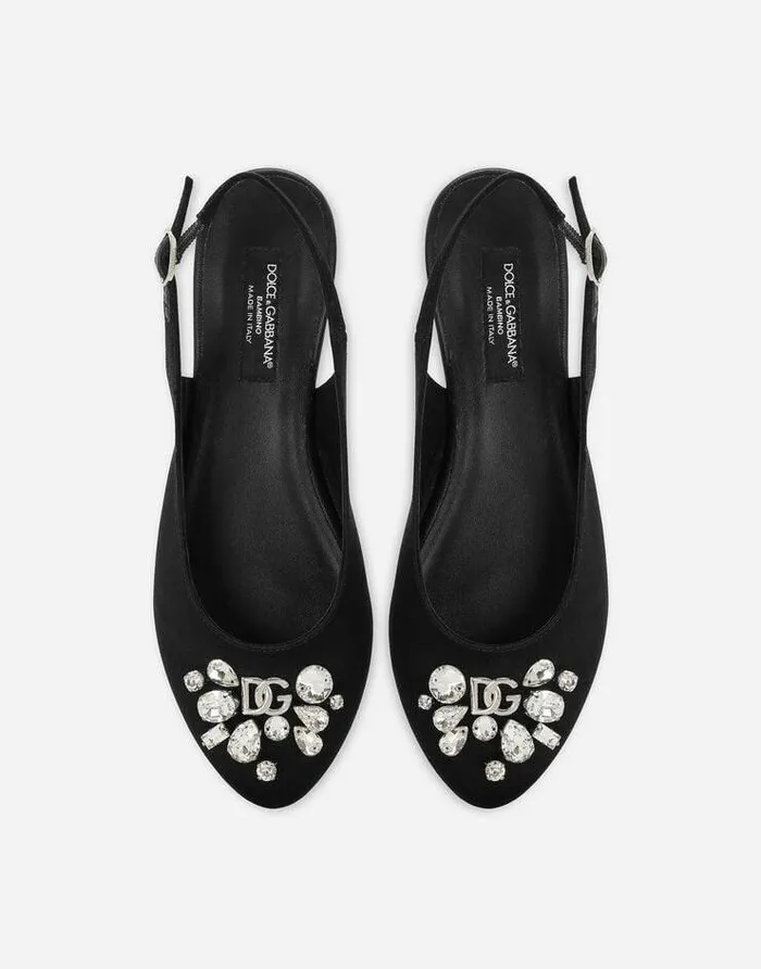 Dolce and Gabbana Shoes 2438 Children Satin Slingbacks Black Dolce and Gabbana Shoes 2438 Children Satin Slingbacks Black