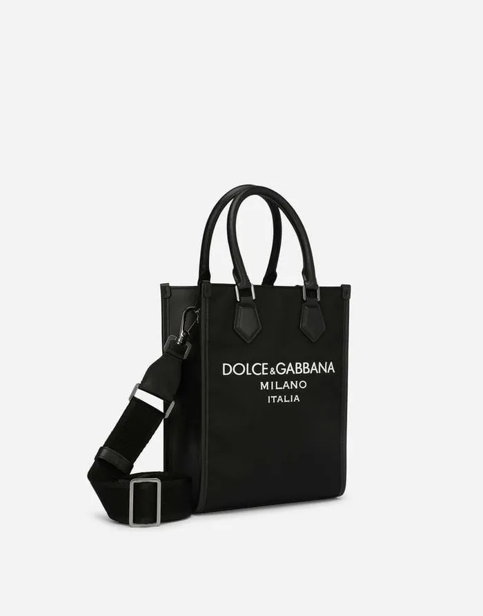 Dolce and Gabbana Shoppers Men Small Nylon Bag With Rubberized Logo Black Dolce and Gabbana Shoppers Men Small Nylon Bag With Rubberized Logo Black
