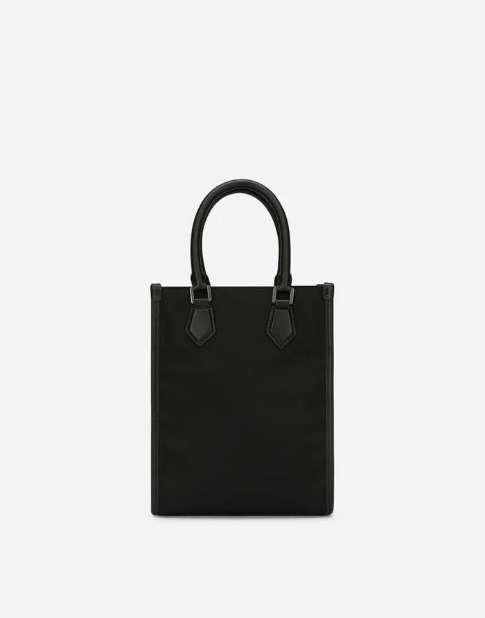 Dolce and Gabbana Shoppers Men Small Nylon Bag With Rubberized Logo Black Dolce and Gabbana Shoppers Men Small Nylon Bag With Rubberized Logo Black