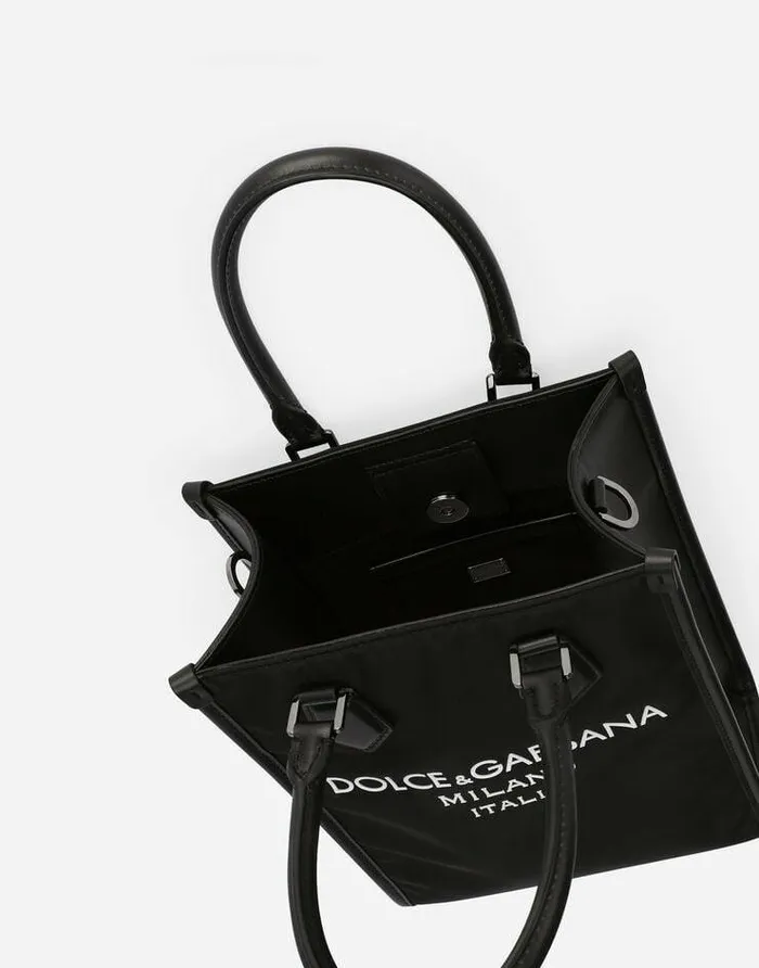 Dolce and Gabbana Shoppers Men Small Nylon Bag With Rubberized Logo Black Dolce and Gabbana Shoppers Men Small Nylon Bag With Rubberized Logo Black