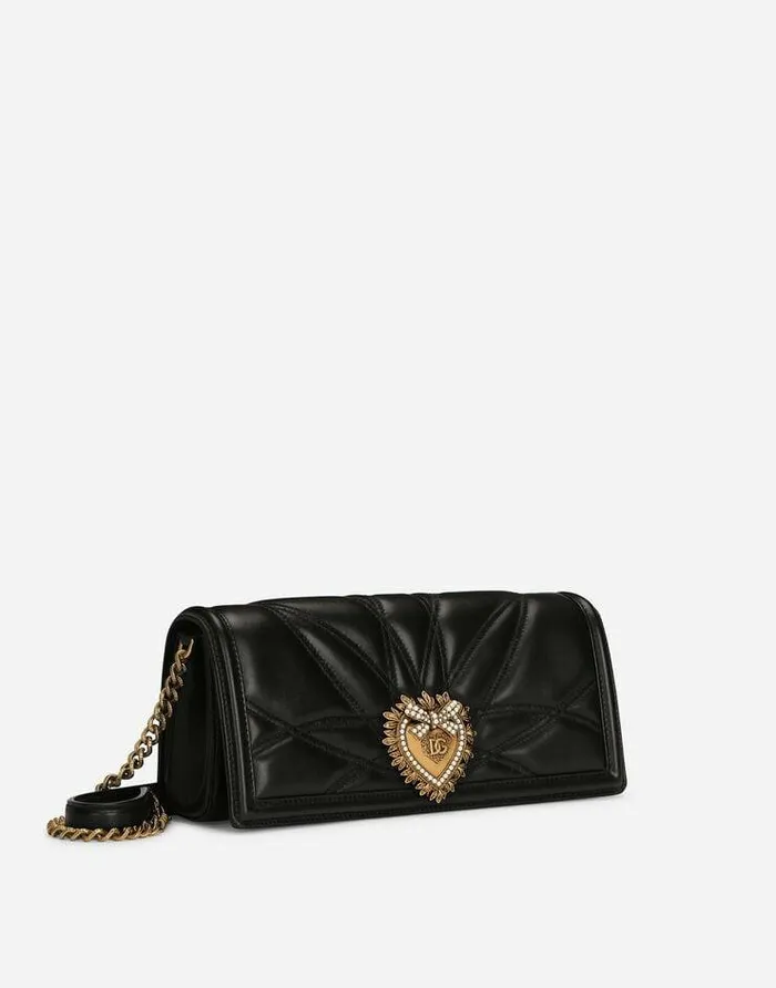 Dolce and Gabbana Shoulder And Crossbody Bags Women Quilted Nappa Leather Devotion Baguette Bag Black