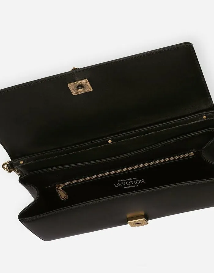 Dolce and Gabbana Shoulder And Crossbody Bags Women Quilted Nappa Leather Devotion Baguette Bag Black
