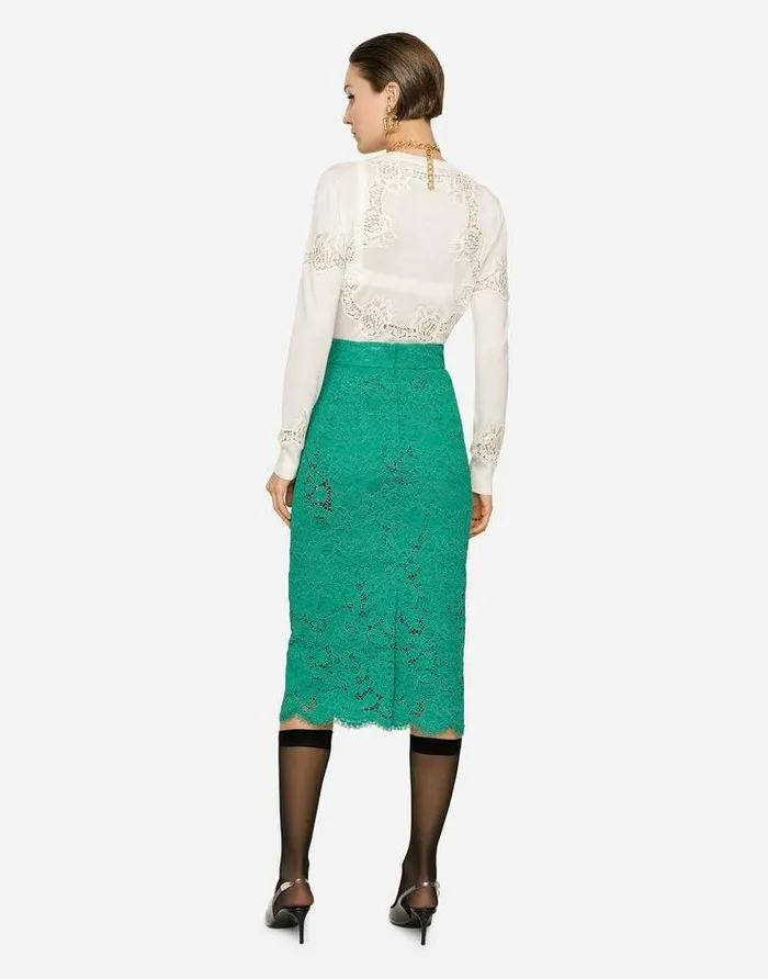 Dolce and Gabbana Skirts Women Branded Stretch Lace Midi Skirt Green Dolce and Gabbana Skirts Women Branded Stretch Lace Midi Skirt Green