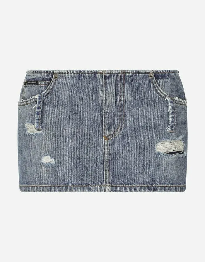 Dolce and Gabbana Skirts Women Denim Mini Skirt With Rips Multicolor