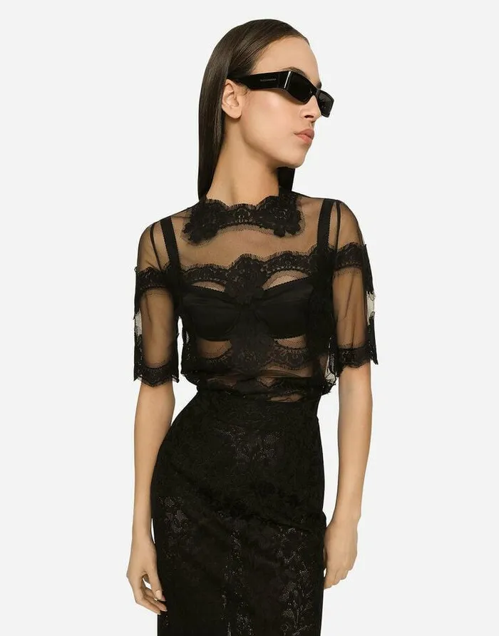 Dolce and Gabbana Skirts Women Lacestitch Calflength Skirt Black Dolce and Gabbana Skirts Women Lacestitch Calflength Skirt Black