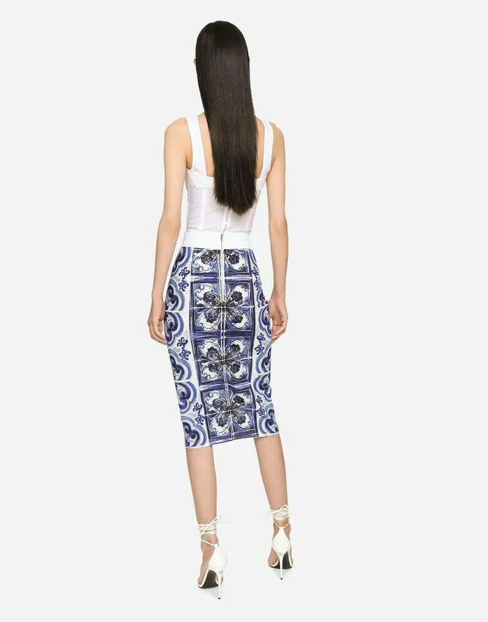 Dolce and Gabbana Skirts Women Majolica Print Midi Skirt Multicolor Dolce and Gabbana Skirts Women Majolica Print Midi Skirt Multicolor