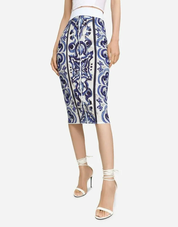 Dolce and Gabbana Skirts Women Majolica Print Midi Skirt Multicolor Dolce and Gabbana Skirts Women Majolica Print Midi Skirt Multicolor