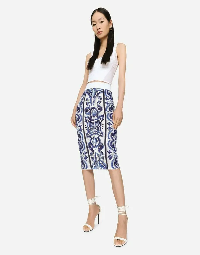 Dolce and Gabbana Skirts Women Majolica Print Midi Skirt Multicolor Dolce and Gabbana Skirts Women Majolica Print Midi Skirt Multicolor