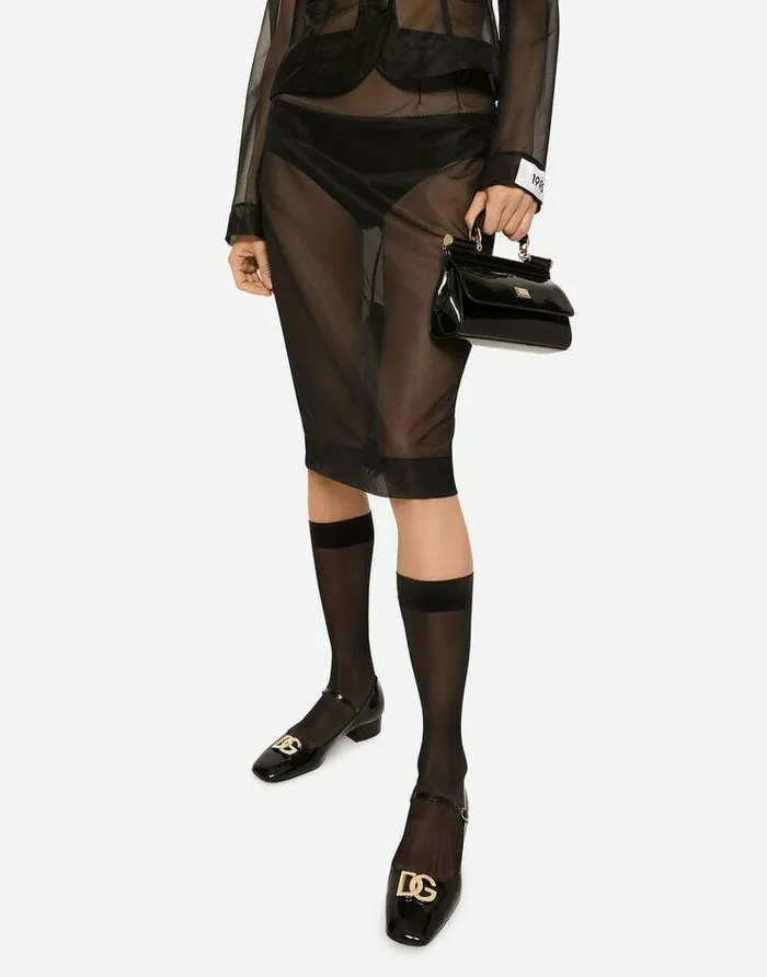 Dolce and Gabbana Skirts Women Marquisette Midi Pencil Skirt Black
