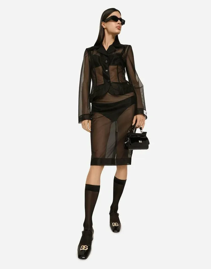 Dolce and Gabbana Skirts Women Marquisette Midi Pencil Skirt Black