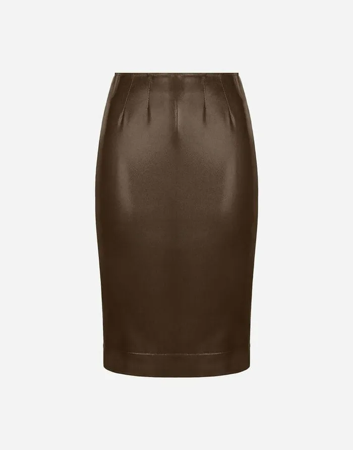 Dolce and Gabbana Skirts Women Midi Skirt In Shiny Satin Brown