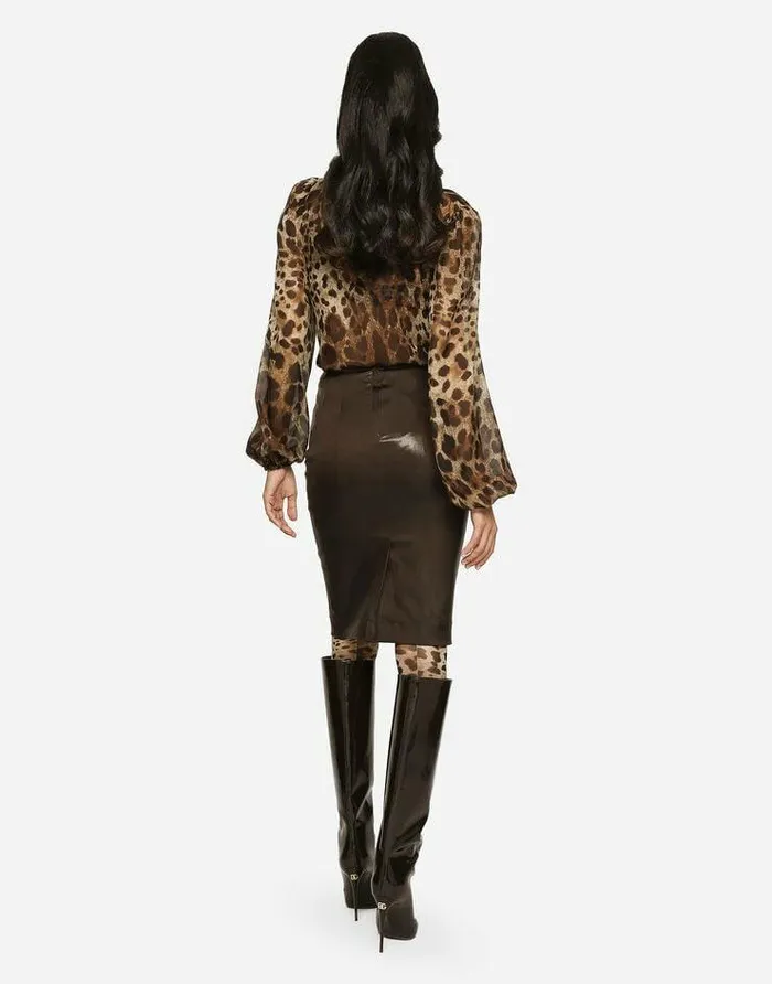 Dolce and Gabbana Skirts Women Midi Skirt In Shiny Satin Brown Dolce and Gabbana Skirts Women Midi Skirt In Shiny Satin Brown