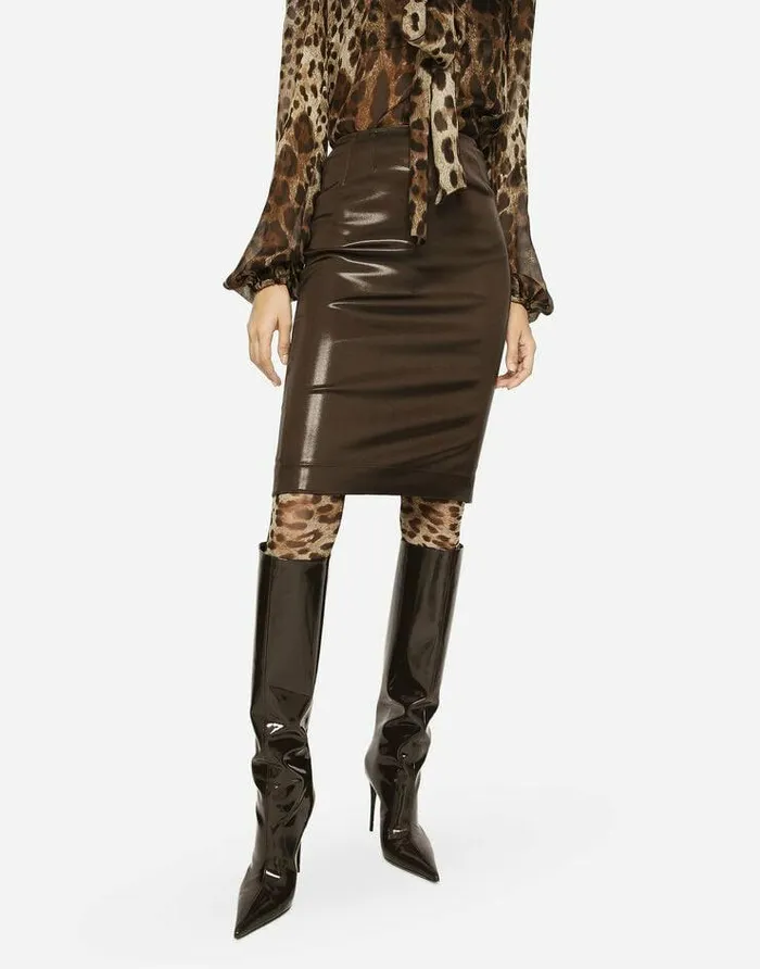 Dolce and Gabbana Skirts Women Midi Skirt In Shiny Satin Brown Dolce and Gabbana Skirts Women Midi Skirt In Shiny Satin Brown