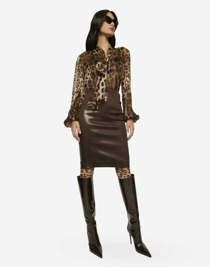 Dolce and Gabbana Skirts Women Midi Skirt In Shiny Satin Brown Dolce and Gabbana Skirts Women Midi Skirt In Shiny Satin Brown