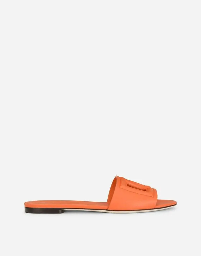 Dolce and Gabbana Slides And Mules Women Calfskin Sliders With DG Logo Orange Dolce and Gabbana Slides And Mules Women Calfskin Sliders With DG Logo Orange