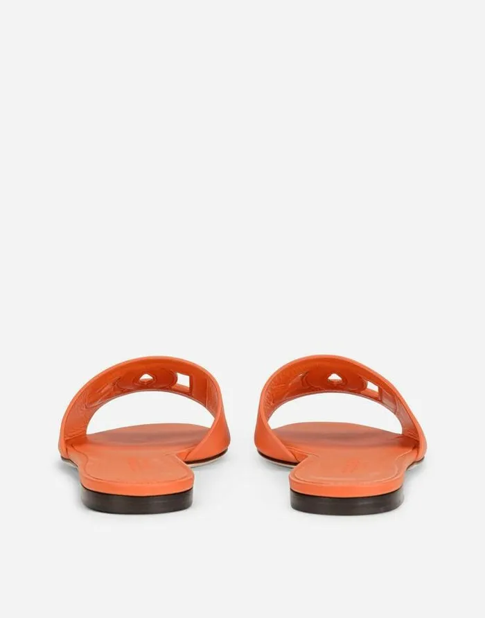 Dolce and Gabbana Slides And Mules Women Calfskin Sliders With DG Logo Orange Dolce and Gabbana Slides And Mules Women Calfskin Sliders With DG Logo Orange