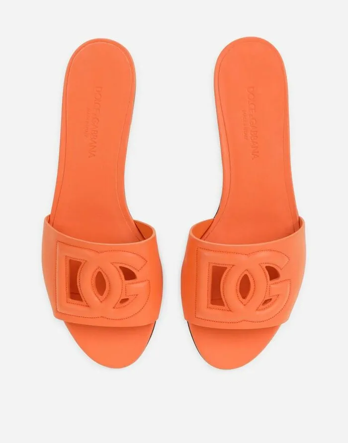Dolce and Gabbana Slides And Mules Women Calfskin Sliders With DG Logo Orange Dolce and Gabbana Slides And Mules Women Calfskin Sliders With DG Logo Orange