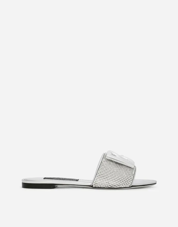 Dolce and Gabbana Slides And Mules Women Crystal Mesh Sliders With DG Logo Multicolor Dolce and Gabbana Slides And Mules Women Crystal Mesh Sliders With DG Logo Multicolor