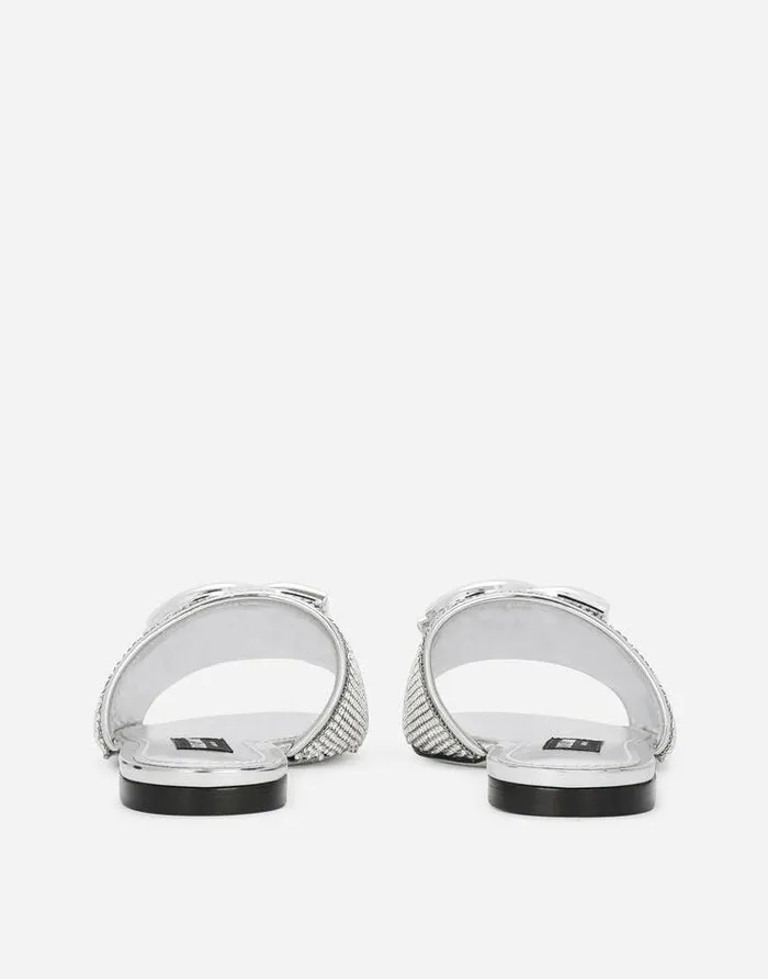 Dolce and Gabbana Slides And Mules Women Crystal Mesh Sliders With DG Logo Multicolor