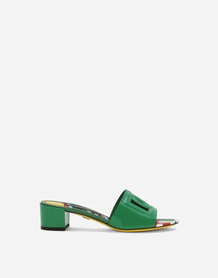 Dolce and Gabbana Slides And Mules Women Patent Leather DG Mules With Cutout Green Dolce and Gabbana Slides And Mules Women Patent Leather DG Mules With Cutout Green