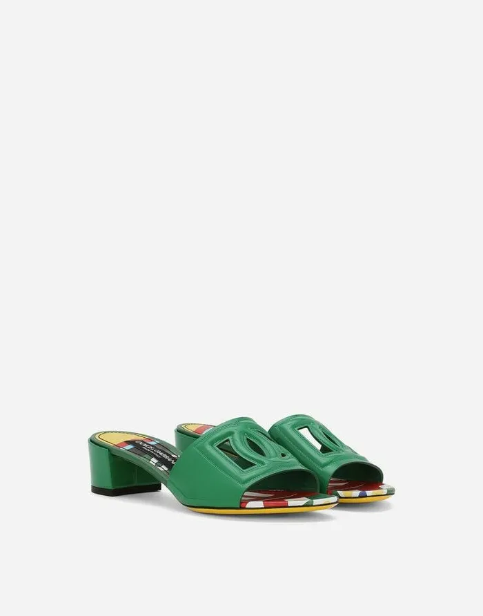 Dolce and Gabbana Slides And Mules Women Patent Leather DG Mules With Cutout Green Dolce and Gabbana Slides And Mules Women Patent Leather DG Mules With Cutout Green