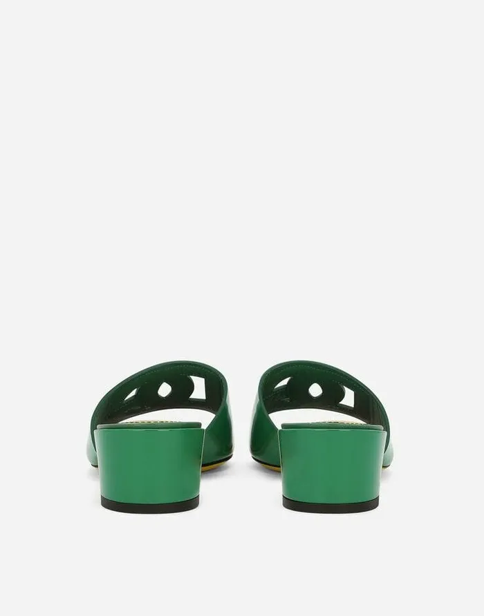 Dolce and Gabbana Slides And Mules Women Patent Leather DG Mules With Cutout Green Dolce and Gabbana Slides And Mules Women Patent Leather DG Mules With Cutout Green