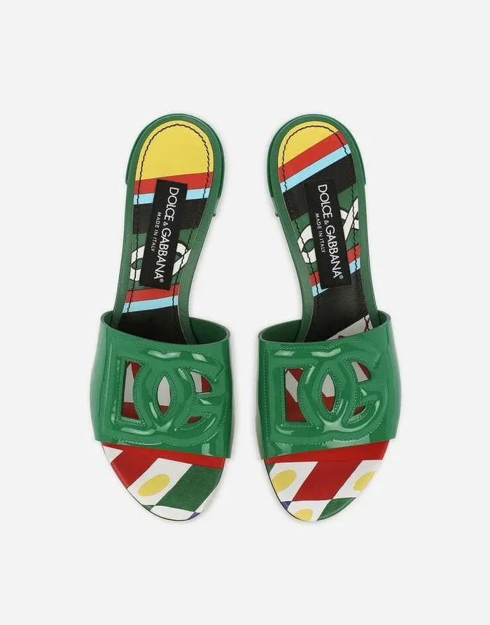 Dolce and Gabbana Slides And Mules Women Patent Leather DG Mules With Cutout Green Dolce and Gabbana Slides And Mules Women Patent Leather DG Mules With Cutout Green