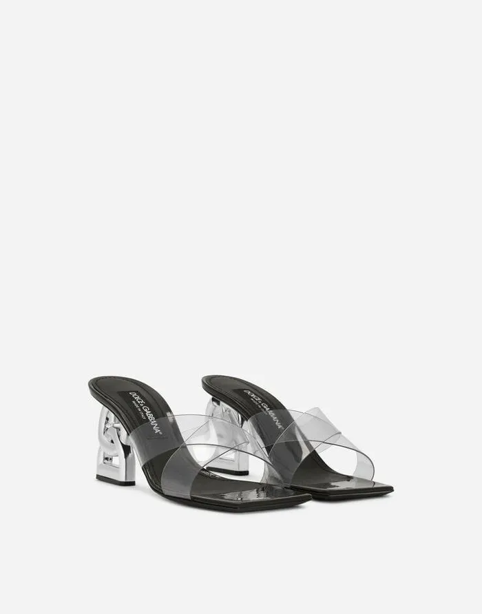 Dolce and Gabbana Slides And Mules Women PVC Mules With DG Pop Heel Black Dolce and Gabbana Slides And Mules Women PVC Mules With DG Pop Heel Black