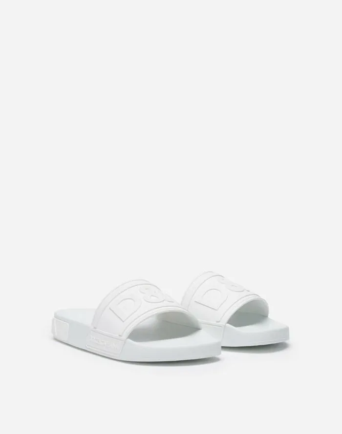 Dolce and Gabbana Slides And Mules Women Rubber Beachwear Slides With DG Logo White