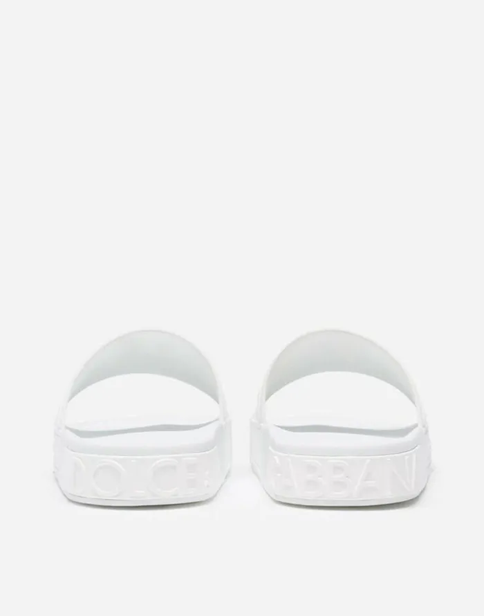 Dolce and Gabbana Slides And Mules Women Rubber Beachwear Slides With DG Logo White