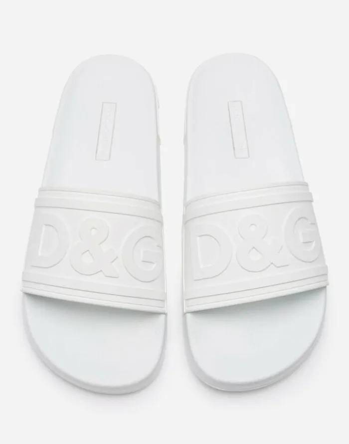 Dolce and Gabbana Slides And Mules Women Rubber Beachwear Slides With DG Logo White