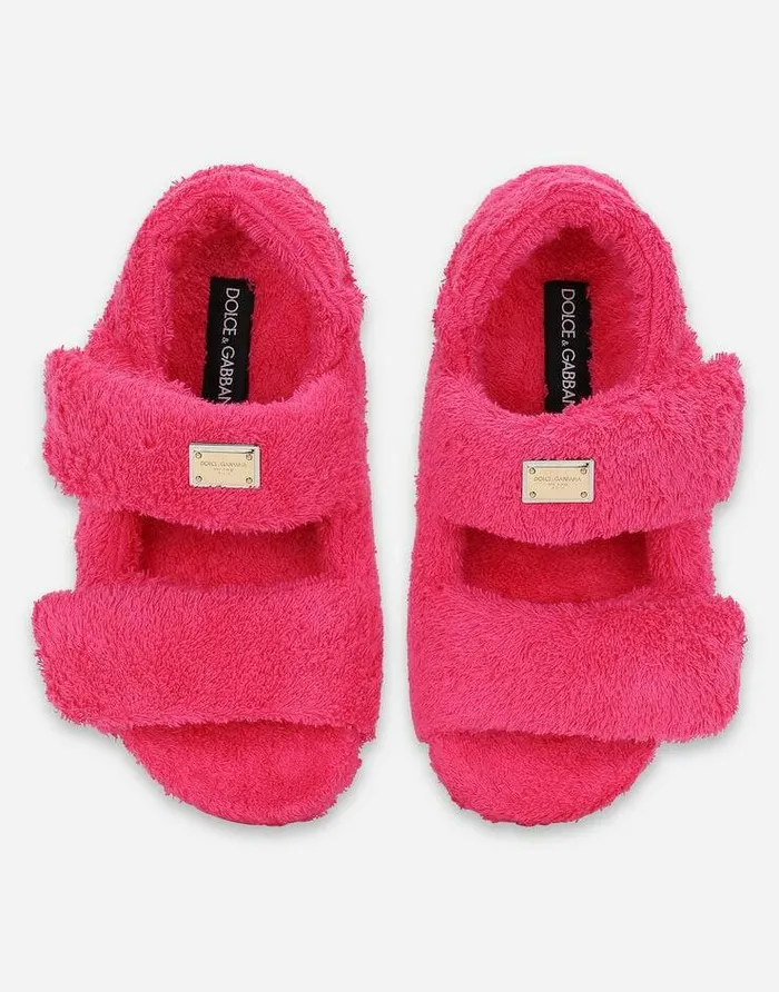 Dolce and Gabbana Slides And Mules Women Terrycloth Sandals Fuchsia