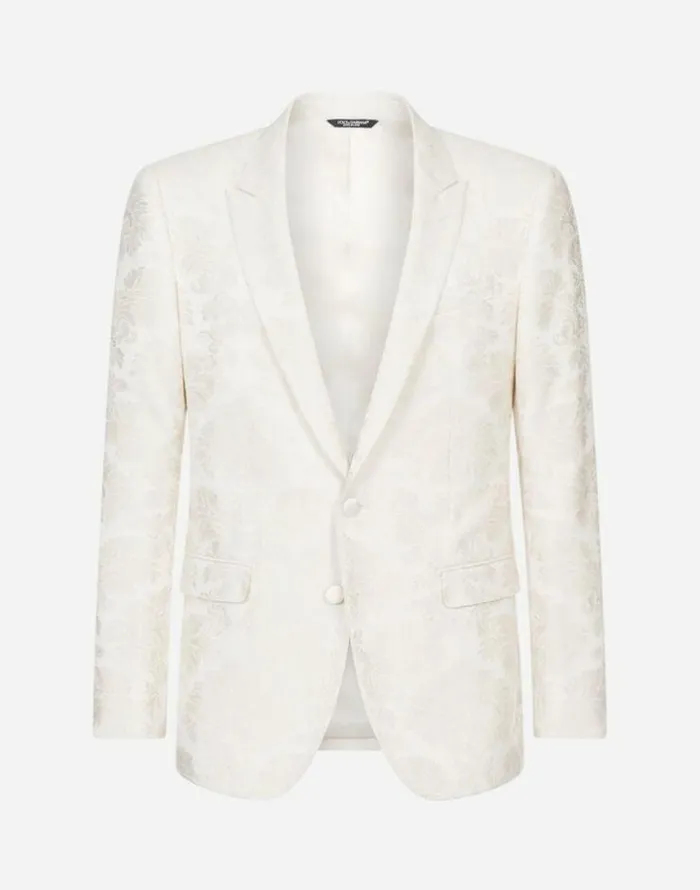 Dolce and Gabbana Suits And Blazers Men Floral Jacquard Martinifit Suit White