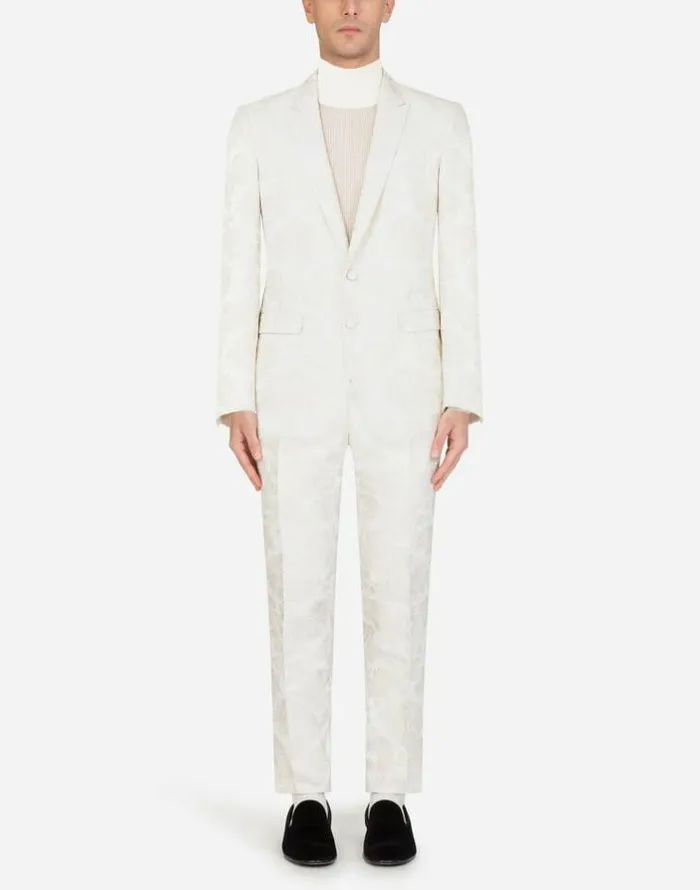 Dolce and Gabbana Suits And Blazers Men Floral Jacquard Martinifit Suit White Dolce and Gabbana Suits And Blazers Men Floral Jacquard Martinifit Suit White