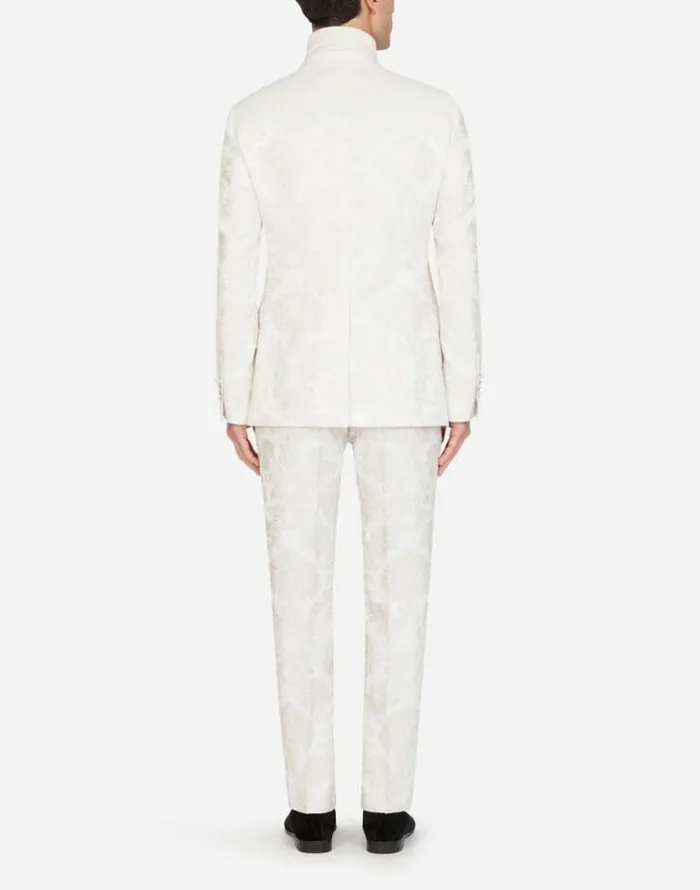 Dolce and Gabbana Suits And Blazers Men Floral Jacquard Martinifit Suit White Dolce and Gabbana Suits And Blazers Men Floral Jacquard Martinifit Suit White