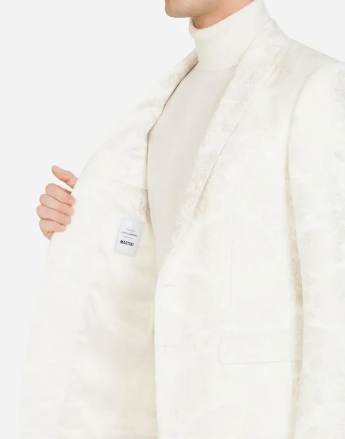 Dolce and Gabbana Suits And Blazers Men Floral Jacquard Martinifit Suit White Dolce and Gabbana Suits And Blazers Men Floral Jacquard Martinifit Suit White