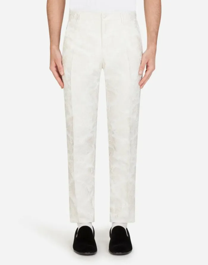 Dolce and Gabbana Suits And Blazers Men Floral Jacquard Martinifit Suit White Dolce and Gabbana Suits And Blazers Men Floral Jacquard Martinifit Suit White