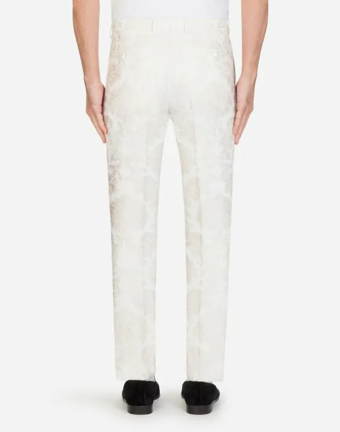 Dolce and Gabbana Suits And Blazers Men Floral Jacquard Martinifit Suit White Dolce and Gabbana Suits And Blazers Men Floral Jacquard Martinifit Suit White