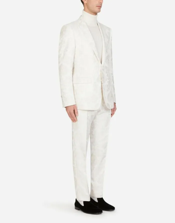 Dolce and Gabbana Suits And Blazers Men Floral Jacquard Martinifit Suit White Dolce and Gabbana Suits And Blazers Men Floral Jacquard Martinifit Suit White