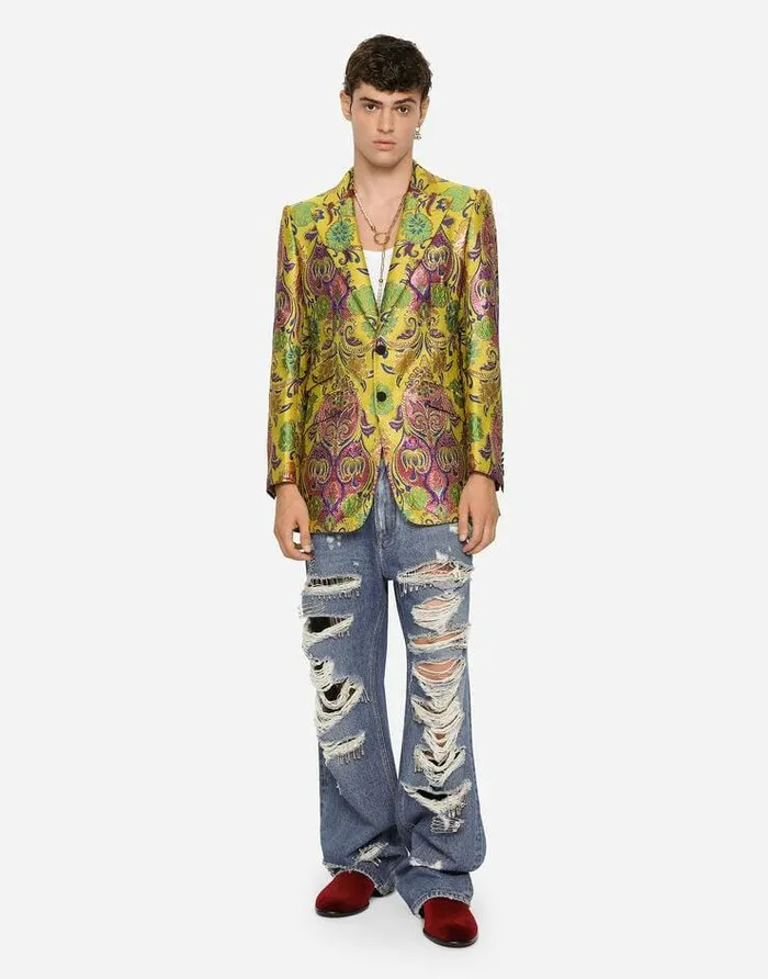 Dolce and Gabbana Suits And Blazers Men Floral Lurex Jacquard Beatfit Jacket Multicolor Dolce and Gabbana Suits And Blazers Men Floral Lurex Jacquard Beatfit Jacket Multicolor