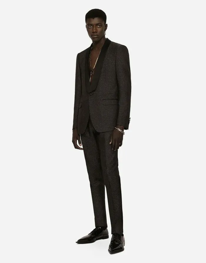 Dolce and Gabbana Suits And Blazers Men Stretch Wool Martinifit Tuxedo Suit Multicolor