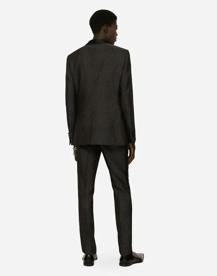Dolce and Gabbana Suits And Blazers Men Stretch Wool Martinifit Tuxedo Suit Multicolor