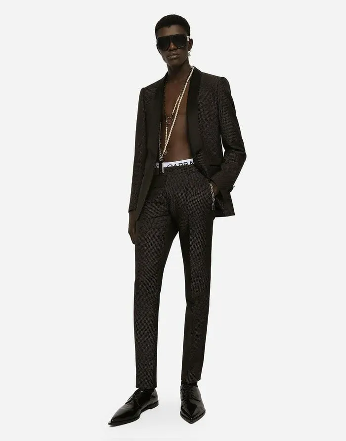 Dolce and Gabbana Suits And Blazers Men Stretch Wool Martinifit Tuxedo Suit Multicolor