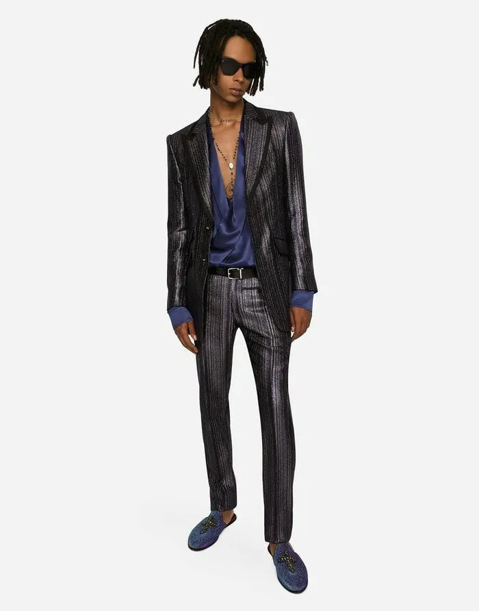 Dolce and Gabbana Suits And Blazers Men Striped Lurex Jacquard Beatfit Jacket Multicolor Dolce and Gabbana Suits And Blazers Men Striped Lurex Jacquard Beatfit Jacket Multicolor