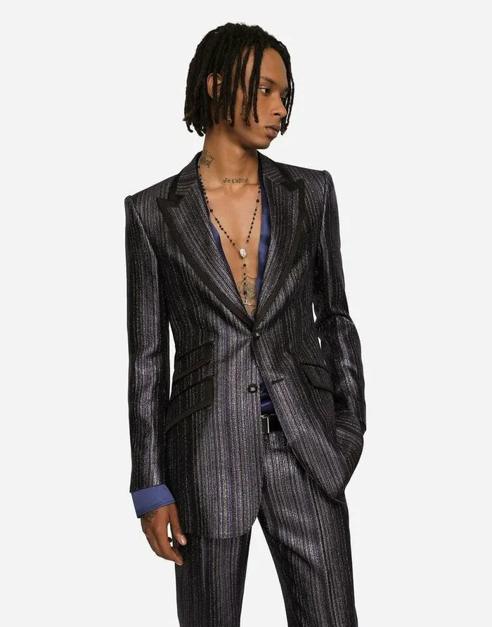 Dolce and Gabbana Suits And Blazers Men Striped Lurex Jacquard Beatfit Jacket Multicolor Dolce and Gabbana Suits And Blazers Men Striped Lurex Jacquard Beatfit Jacket Multicolor