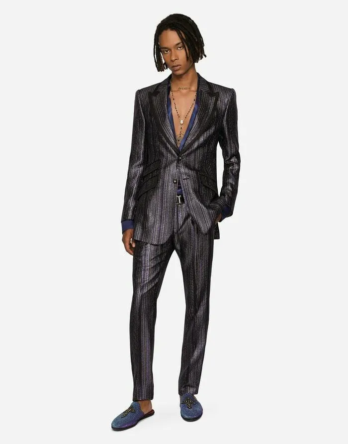 Dolce and Gabbana Suits And Blazers Men Striped Lurex Jacquard Beatfit Jacket Multicolor Dolce and Gabbana Suits And Blazers Men Striped Lurex Jacquard Beatfit Jacket Multicolor